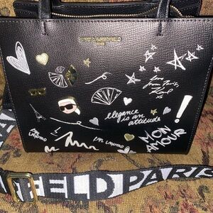 Karl Lagerfeld Black Tote with Graphic Accents